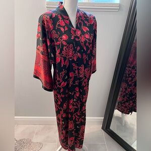 Elegant Black and Red Floral Robe
